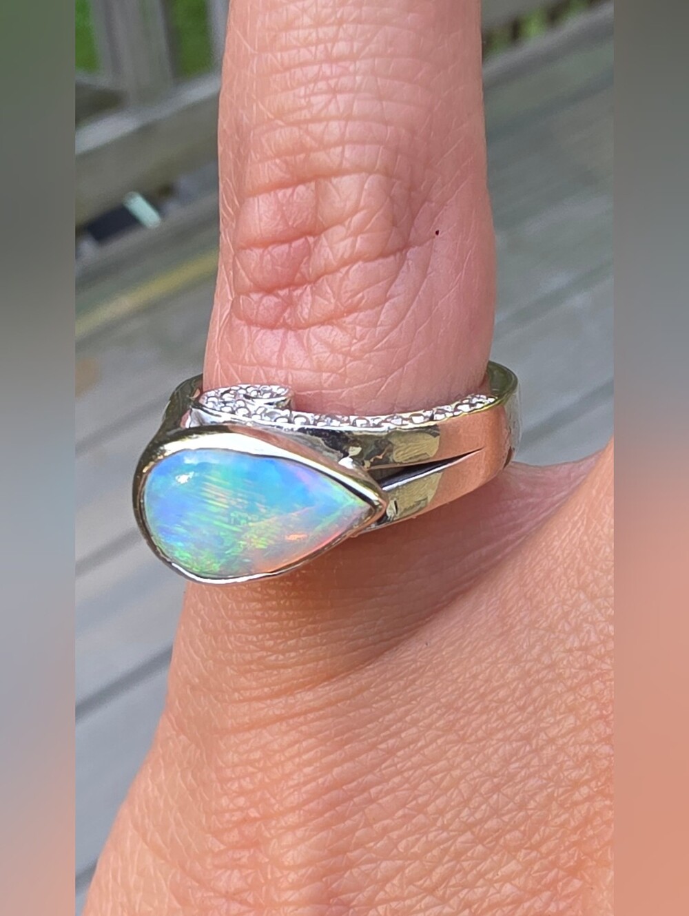 *Item Unavailable For Purchase* 14kt White Gold Ethiopian Opal & Diamond Ring - Picture 6 of 16